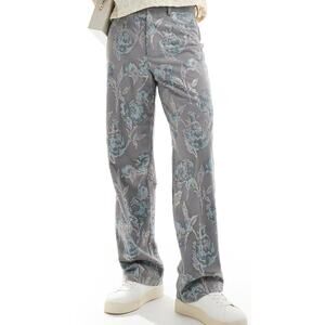 Asos Gray Blue Floral Sequin Smart Wide Leg Dress Pants size 32 x 30 NEW Tags